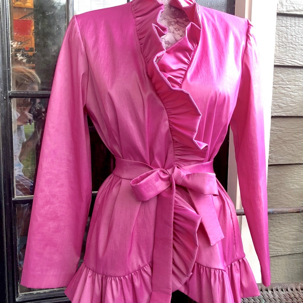 Women’s Pink Ruffle Tie-Waist Blazer